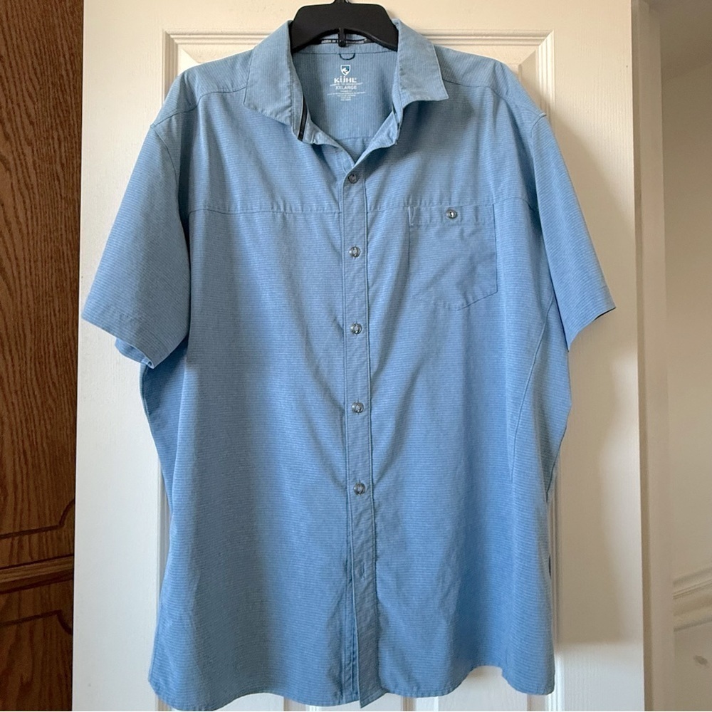 Kuhl Button Down Shirt Men Size XXL Short Sleeve Casual Summer Lightweight Blue